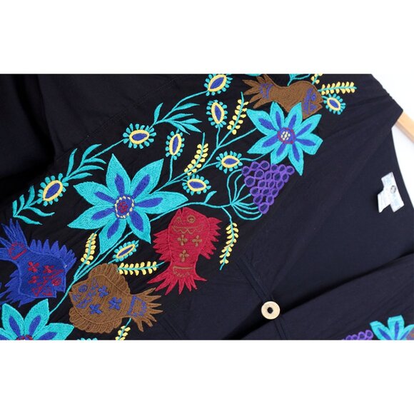 Vintage The Daily Planet Embroidered Jacket Floral Fish Metal Coin Button Size L - Picture 13 of 14